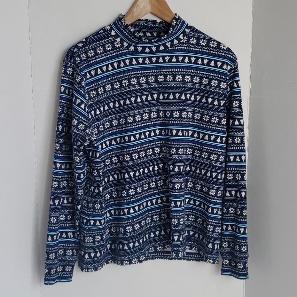 Lands' End Women's Blue White Floral Striped Top - Picture 1 of 9